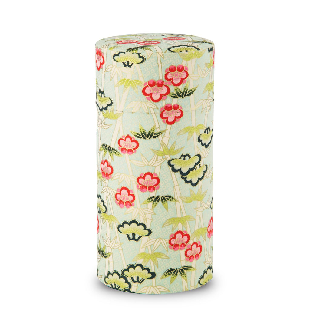 Tea caddy for loose leaf tea japanese washi paper 200g capacity (Bamboo and Plum,Green) tea caddies tea tin tea canister