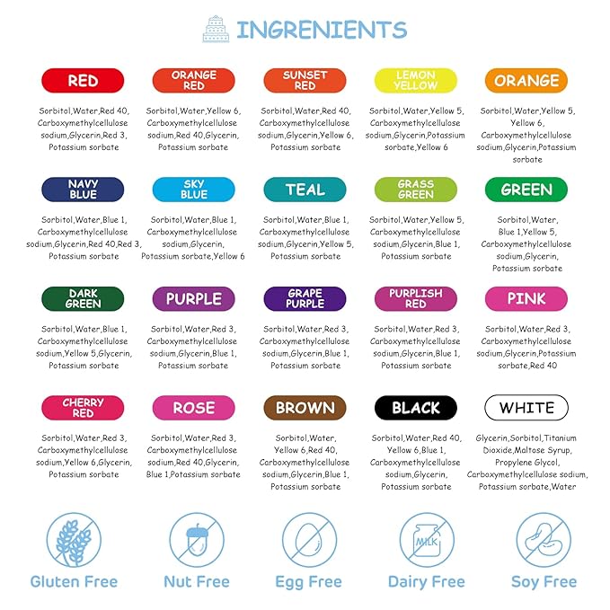 Gel Food Coloring Cake Decorating Set - Jelife 20 Colors Gel Based Flavorless Edible Food Color Dye Vibrant Concentrated Neon Icing Colors for Kids Baking Macaron Frosting Fondant Cookie (6ml/Bottles)