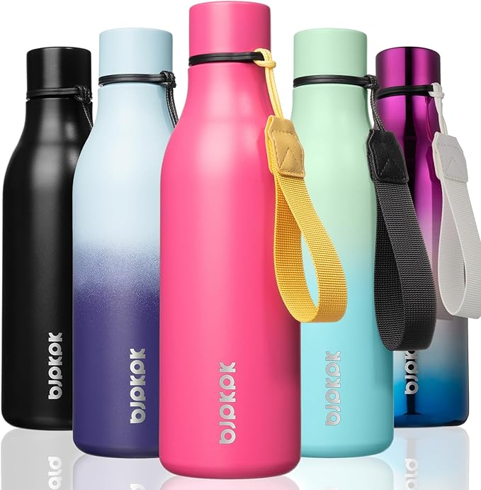 BJPKPK 18oz Insulated Water Bottle, Stainless Steel Bottle with Carry Strap