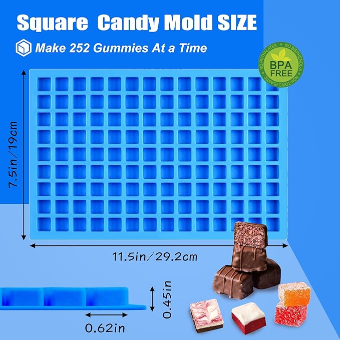 50 Cavities Mini Square Silicone Candy Molds -Square Hard Candy Mold for Hard Candy, Chocolate, Gummy, Caramel, Ganache, Ice Cubes.2 Packs- Blue&Green