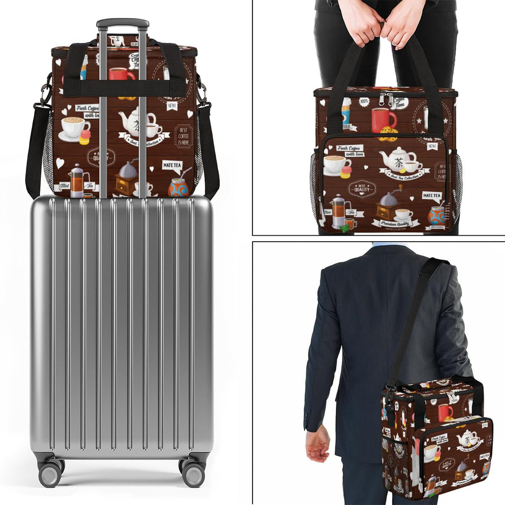 FengQuGou Coffee Culture Maker Carring Bag Cafe Travel Carrying Storage Tote Compatible with Keurig K-Mini or Plus Portable Single Serve Brewer Case Pockets for K-cup Pods