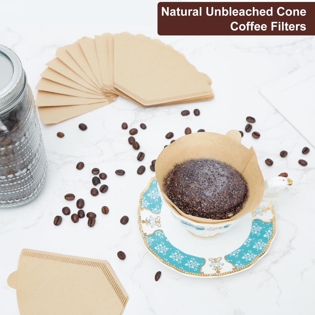 Coffee Filters 4 Cone Paper, 100 Count Unbleached-Disposable Pour Over Coffee Filter for Drip Coffee Maker, Coffee Paper Filters 8-12 Cup, Cone Coffee Filters 04