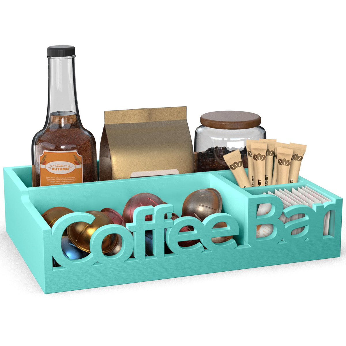 Acrylic Coffee Bar Station, Countertop Snack Tea Organizer & Condiment Tray