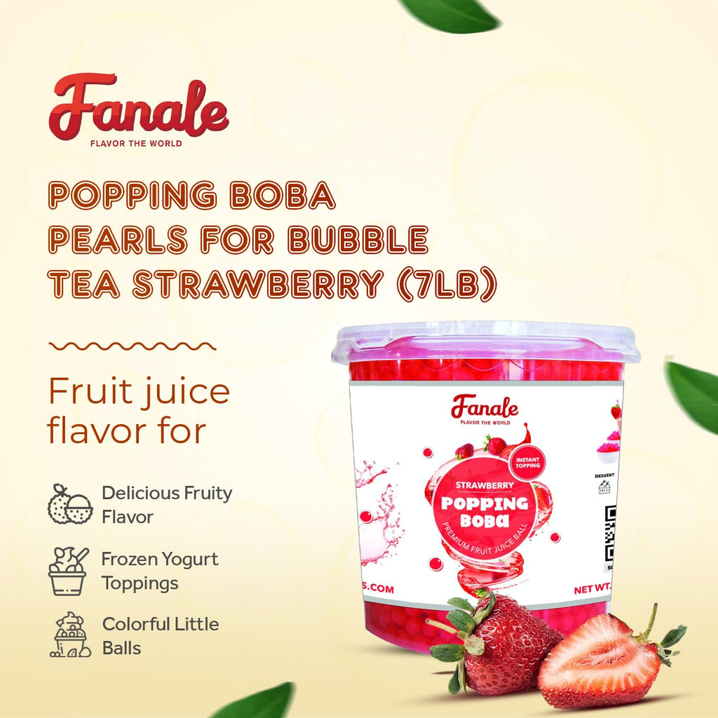 Fanale Strawberry Popping Boba Pearls for Bubble Tea and Drinks, 7 Pounds