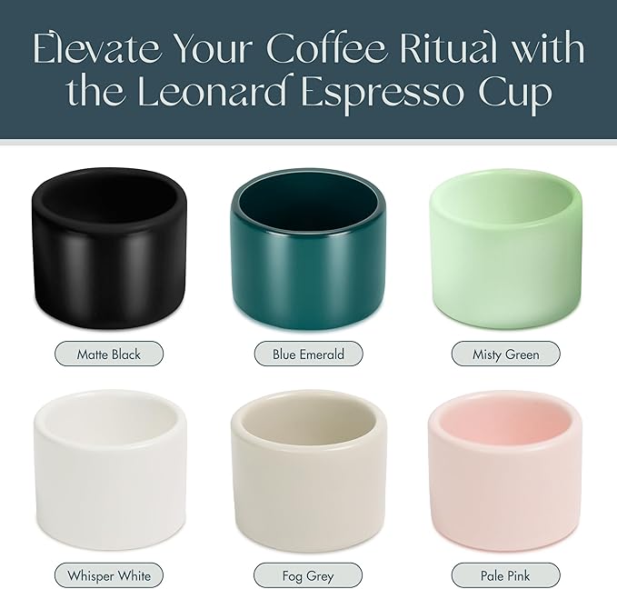 Folk Ceramics Leonard Ceramic Espresso Cups | Modern Stackable Demitasse Mugs for Espresso | Thick Walled, Handleless, Durable, Dishwasher & Microwave Safe | Set of 2, 3oz | Pale Pink
