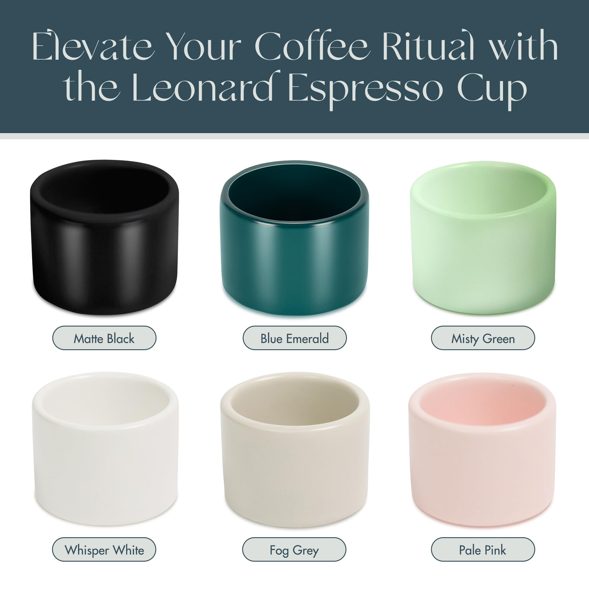 Folk Ceramics Leonard Ceramic Espresso Cups, Blue Emerald, 3oz, Set of 2