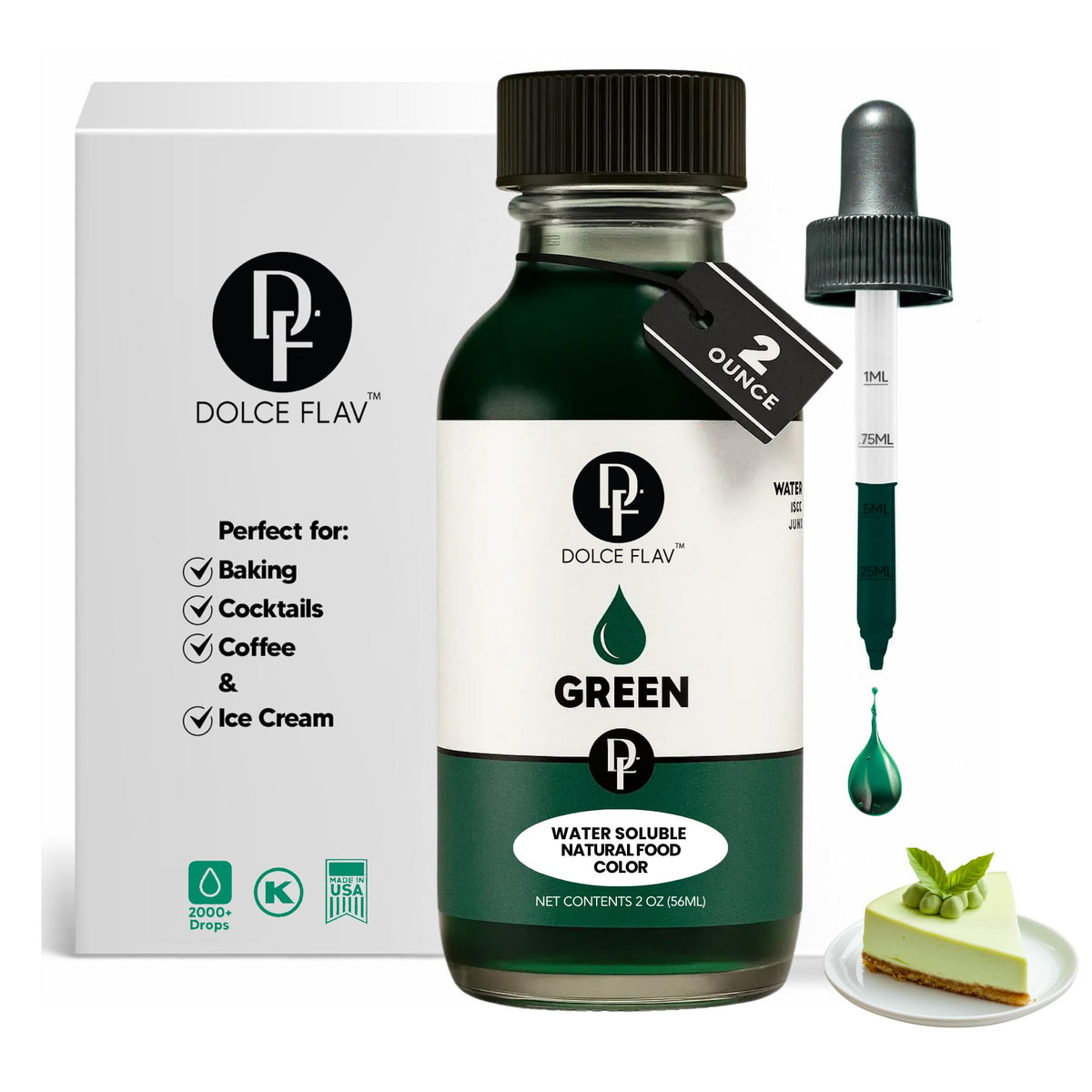 Dolce Flav Natural Green Food Coloring from Green Apple, Cold Use, 2oz