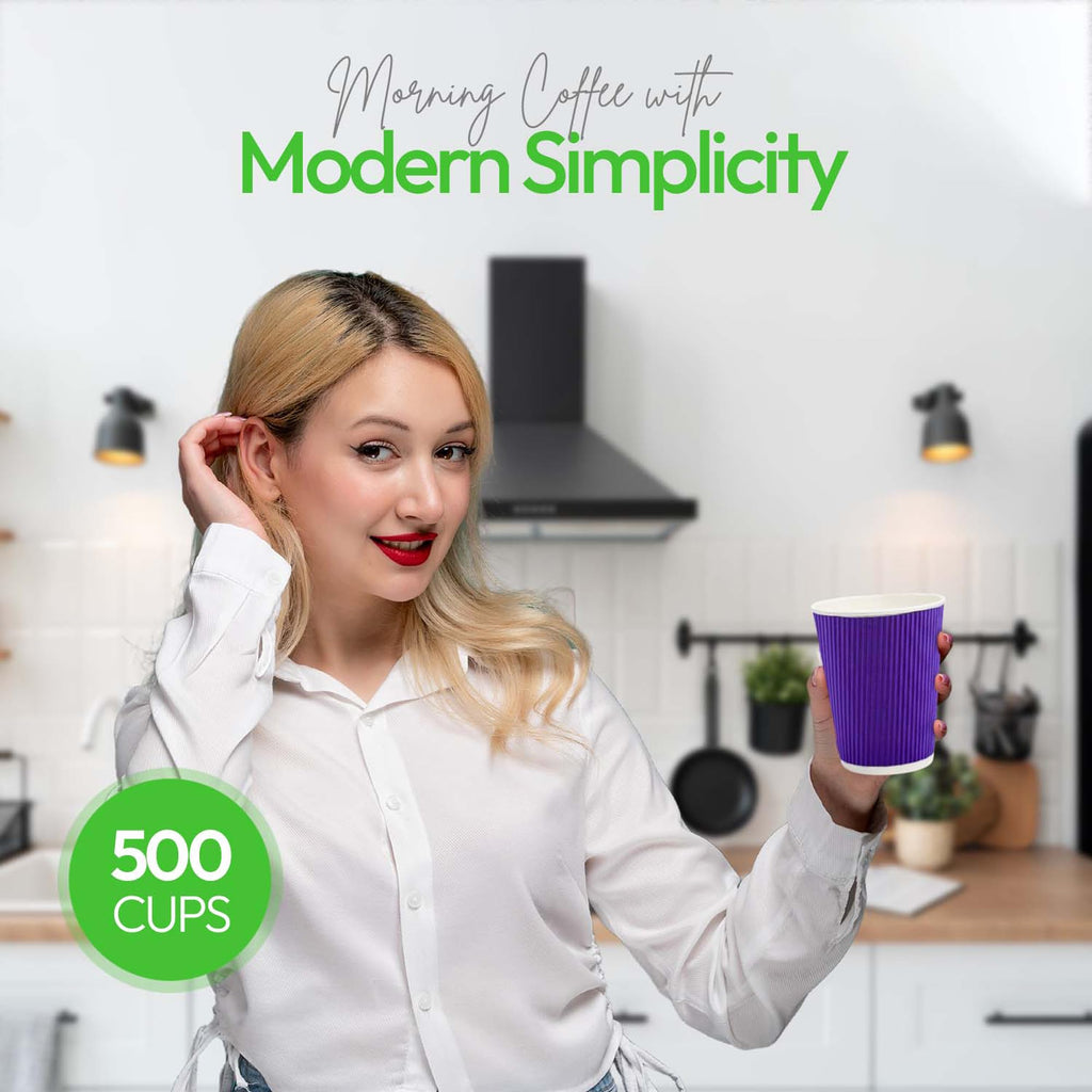 Restaurantware-12 Ounce Disposable Coffee Cups, 500 Ripple Wall Hot Cups For Coffee - Lids Sold Separately, Rolled Rim, Royal Purple Paper Insulated Coffee Cups, For Hot Coffee, Tea, And More
