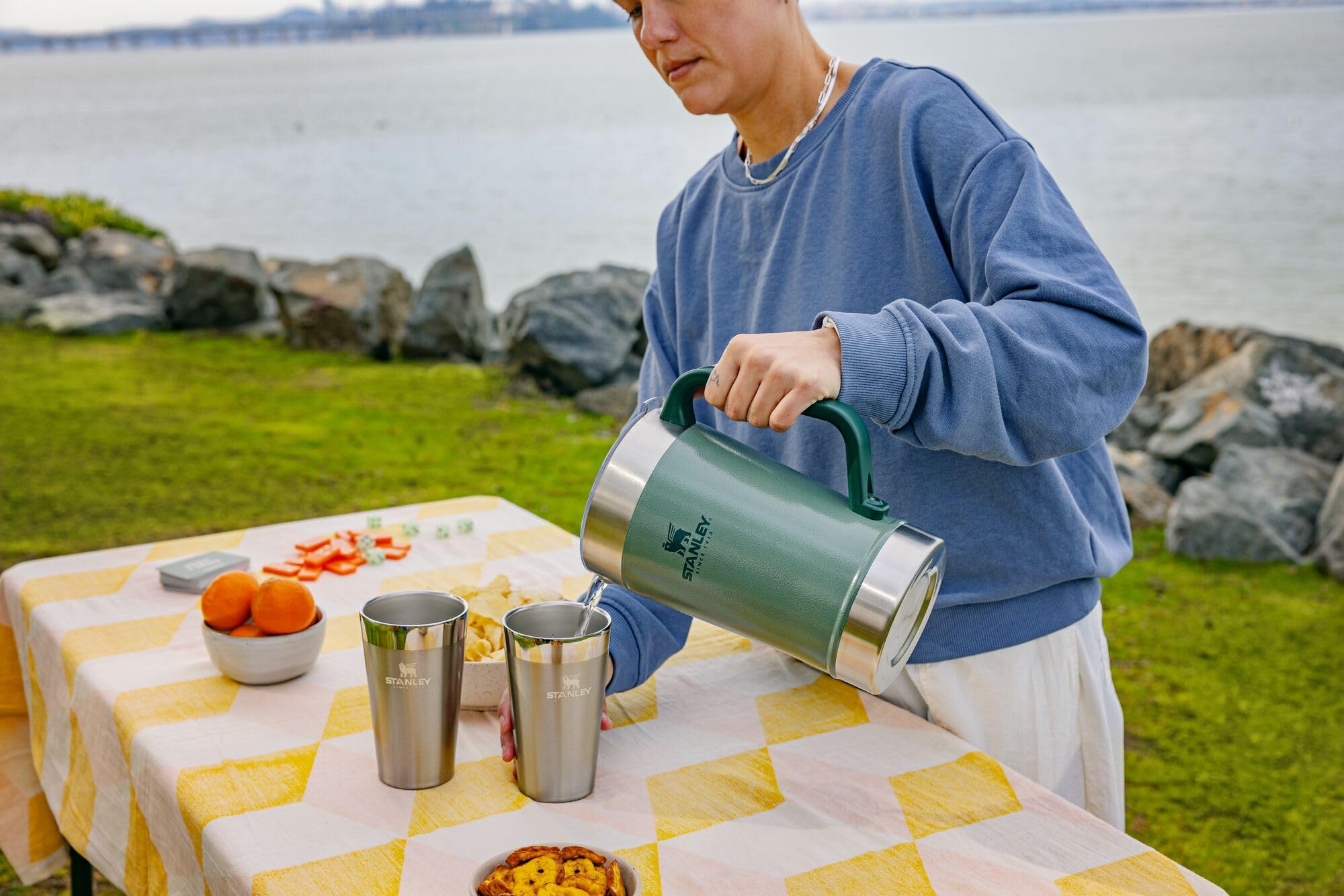 Stanley Stay-Chill Pitcher 64 oz | Cold Water, Beer, and Drink Pitcher with Lid | Large Capacity Durable Beverage Container with Handle | Insulated Stainless Steel | BPA-Free | Hammertone Green