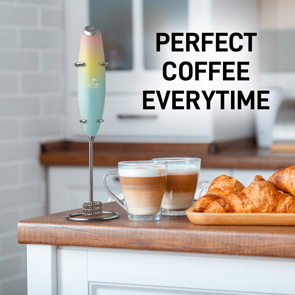 Zulay Kitchen Powerful Milk Frother Wand With Duracell Batteries - Ultra Fast Handheld Drink Mixer - Electric Whisk Foam Maker for Coffee, Lattes, Cappuccino & Matcha - Triple Whisk - Pink Sunrise