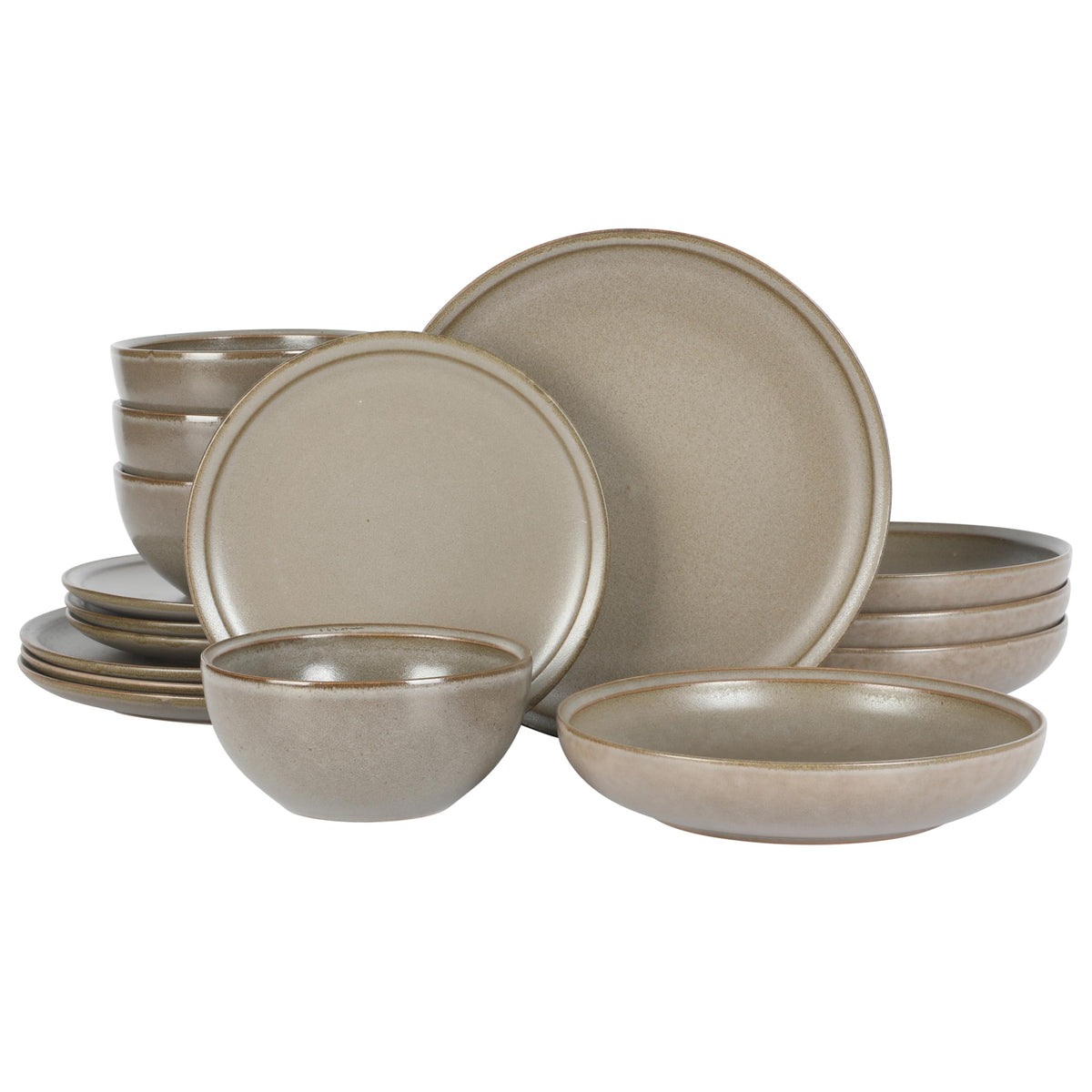 Gibson Elite Rhinebeck 16-Piece Double Bowl Dinnerware Set, Service for 4 – White and Black Stoneware Plates and Bowls