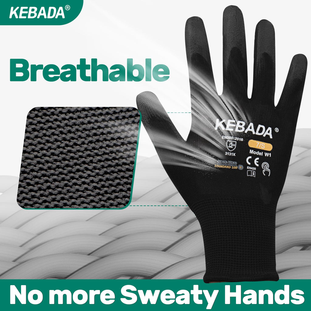 Kebada W1 Safety Work Gloves for Men & Women, Touchscreen, PU Coated