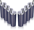 VEGOND Stainless Steel Tumblers Bulk 8 Pack, 20 oz Vacuum Insulated Skinny Tumblers with Lid and Straw, Double Wall Coffee Mug, Travel Water Cup, Navy Blue
