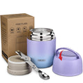 17 oz Insulated Lunch Containers Hot Food Jar, Wide Mouth Lunch Thermo for Hot Food Kids Adults, Vacuum Stainless Steel Thermo Lunch Box With Handle Folding Spoon for School, Office(Purple blue)