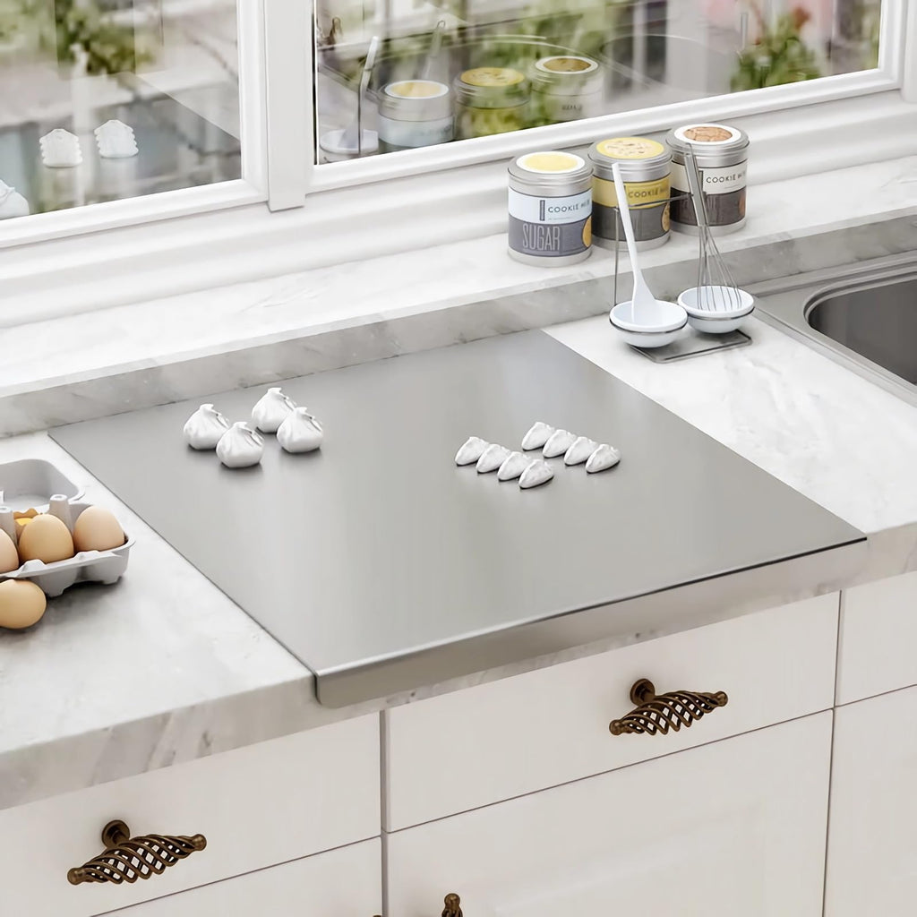 Stainless Cutting Boards for Kitchen, Chopping Board with Lip & Rolling Pin