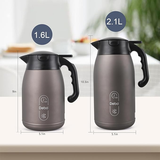Thermal Coffee Carafe 56oz Large Capacity,Double-Walled Vacuum Insulated Stainless Steel Coffee Pot & Hot Beverage Server,BPA-Free,Keeps Hot Coffee Warm for Hours,Leak-Proof Design（Oatmeal）