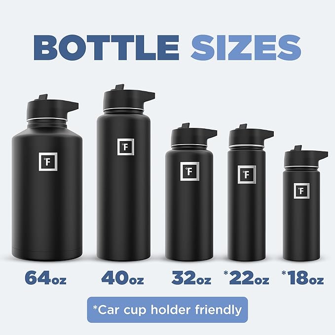 IRON °FLASK Camping & Hiking Hydration Flask with 3 Lids - Stainless Steel, Double Walled & Vacuum Insulated Water Bottle - Leak Proof & BPA Free (Blue Waves, Straw - 64 oz)