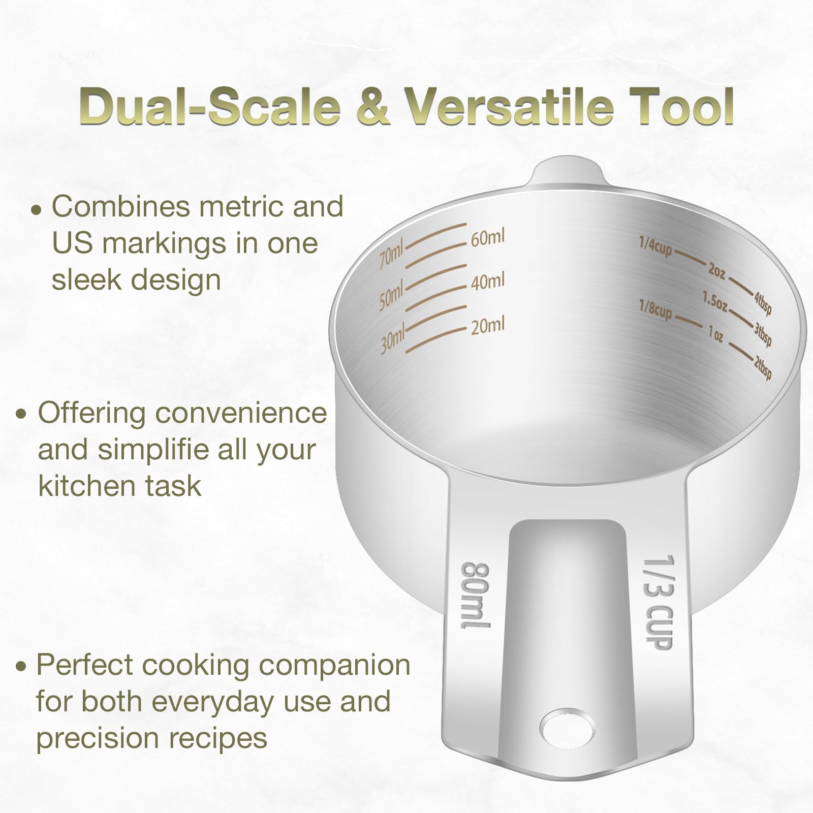 2PCS 1/3Cup (80ml, 2.6oz) Measuring Cup, Etched Inner Scale Measure Scoop