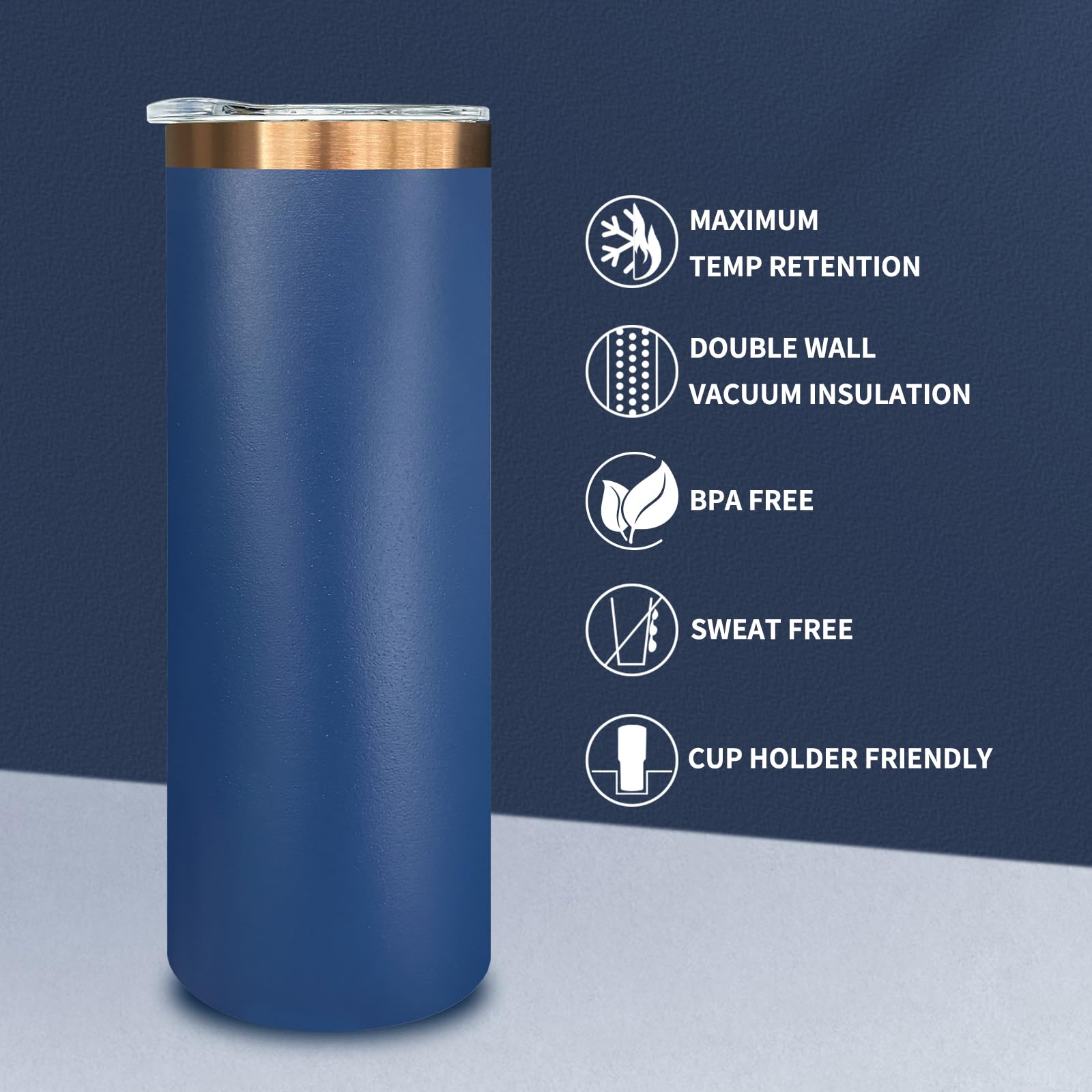 Metalya 20 oz Skinny Tumblers Bulk with Lids and Straws Navy,8 pack