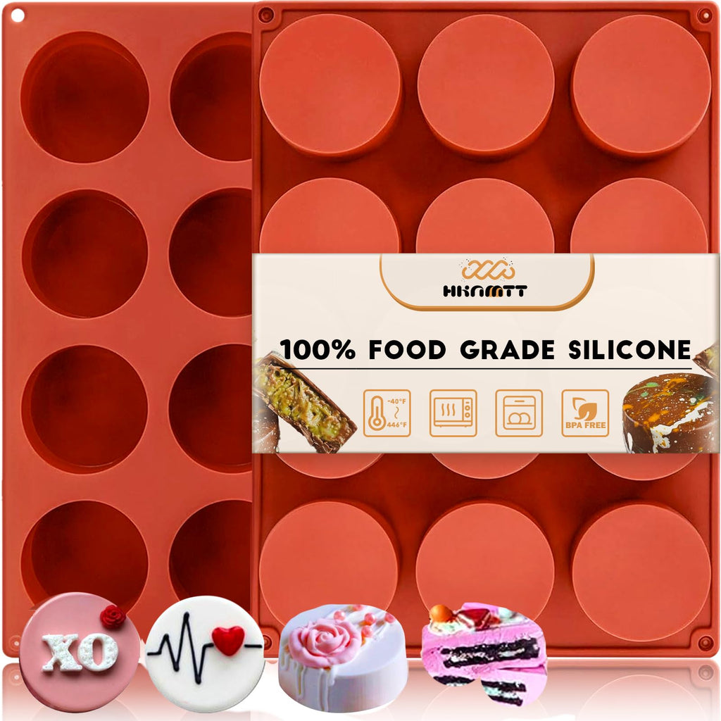 HKNMTT Silicone Round Cookie Mold, 4 PCS Candy Chocolate Moulds, 12-Cavity Cylinder Non-Stick Food Grade BPA Free Moulds for Making Handmade Soap Mini Cake Jelly Brownie Pudding Jello