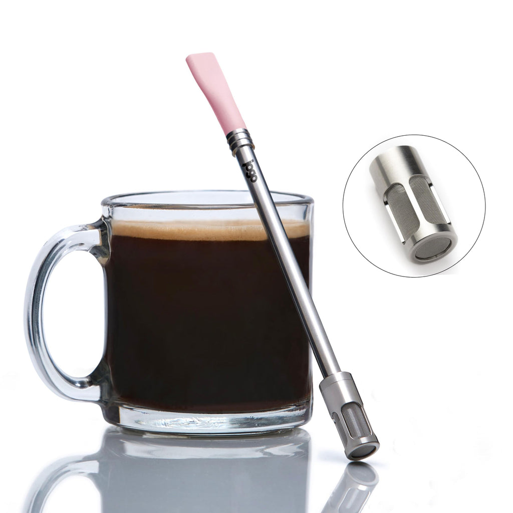 JoGo - The Original Coffee and Tea Brewing Straw - Portable Coffee Maker - Stainless Steel Single Serve Strainer - Filter Function for Hot & Cold Brew - Yerba Mate Straw for Loose Leaf Teas & Coffee