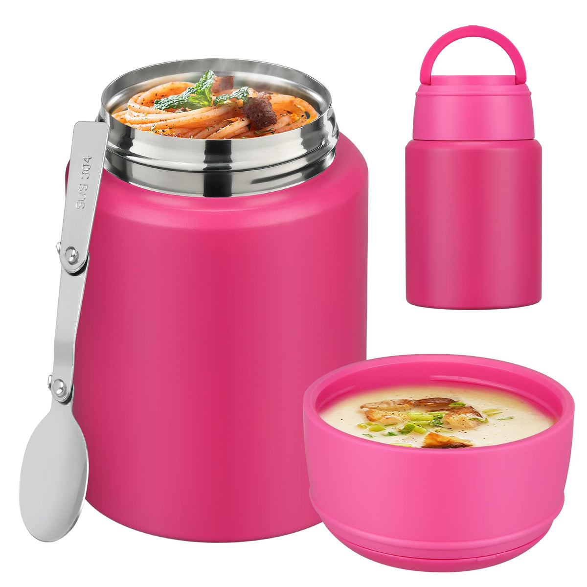 HAWEEK 17oz Insulated Food Jar with Spoon,Gradient Orange Green