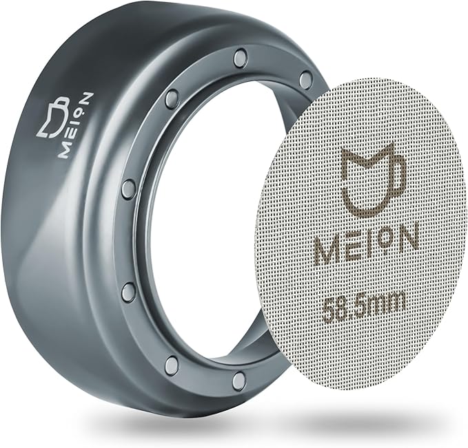 MEION 58mm Espresso Dosing Funnel and 58.5mm Puck Screen Set for 58mm Portafilters, Magnetic Coffee Portafilter Funnel, Reusable Espresso Puck Screen, Espresso Tools Accessories (Silver, 58mm)