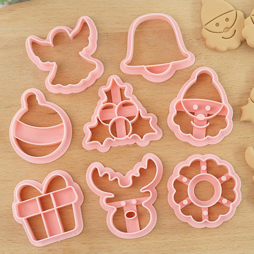 GULELAYAR 8Pcs Christmas Cookie Cutters, 3D Cookie Cutter Set, Snowman Deer Gift Cutters Cake Baking Fondant Embosser Stamps Christmas Party DIY Cake Decorating Tools