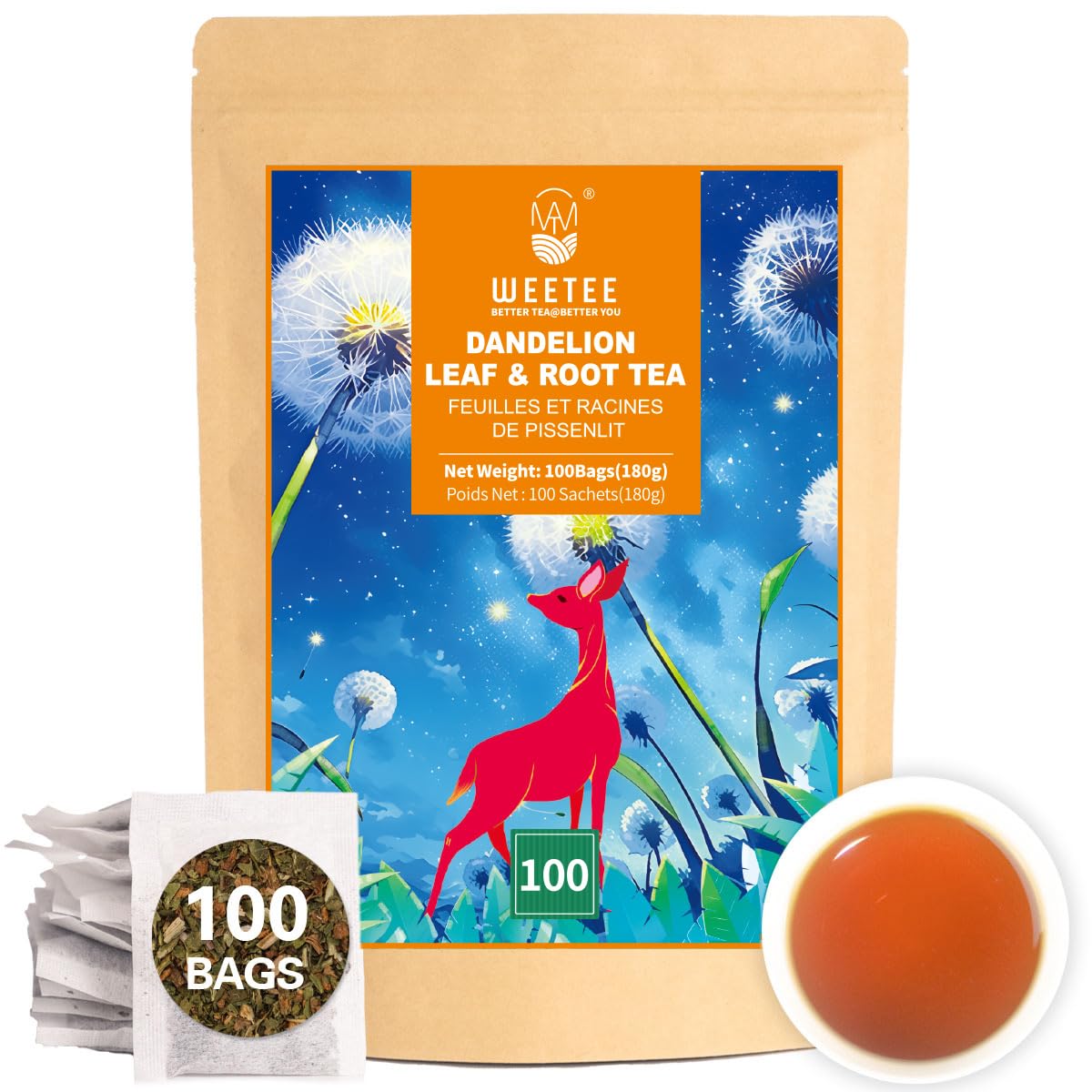 WT WEETEE Chamomile Lavender Tea Bags 100ct, Caffeine-free Tea for Bedtime