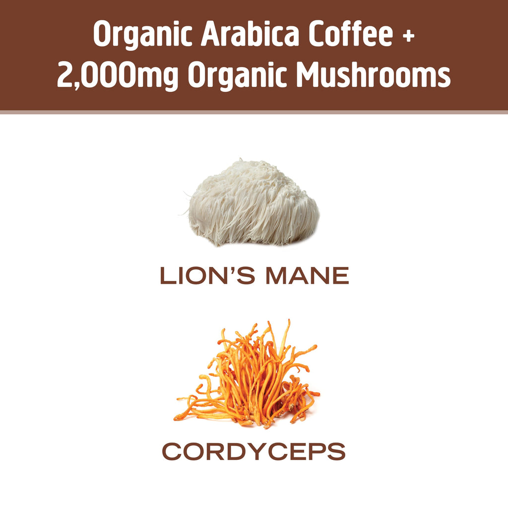 OM MUSHROOM SUPERFOOD Medium Roast Instant Black Coffee USDA Organic with Adaptogenic Mushrooms, USA, Coffee for Energy, Focus Digestion Immunity with Lions Mane & Cordyceps, 30 Servings