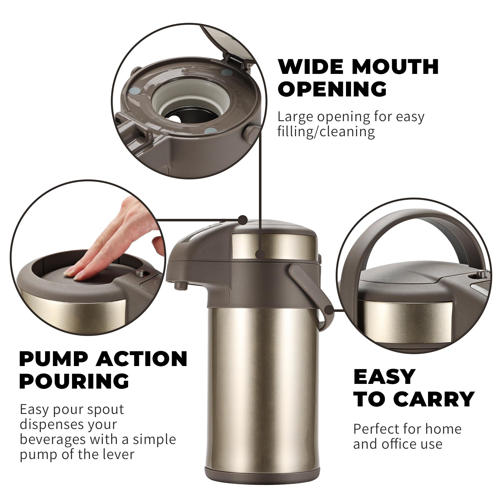 OJOJ 3L/101OZ Thermal Coffee Carafe with Pump, Thermal Beverage Dispenser, Coffee Airpot Stainless Steel Coffee Carafe for Hot Drinks Gold