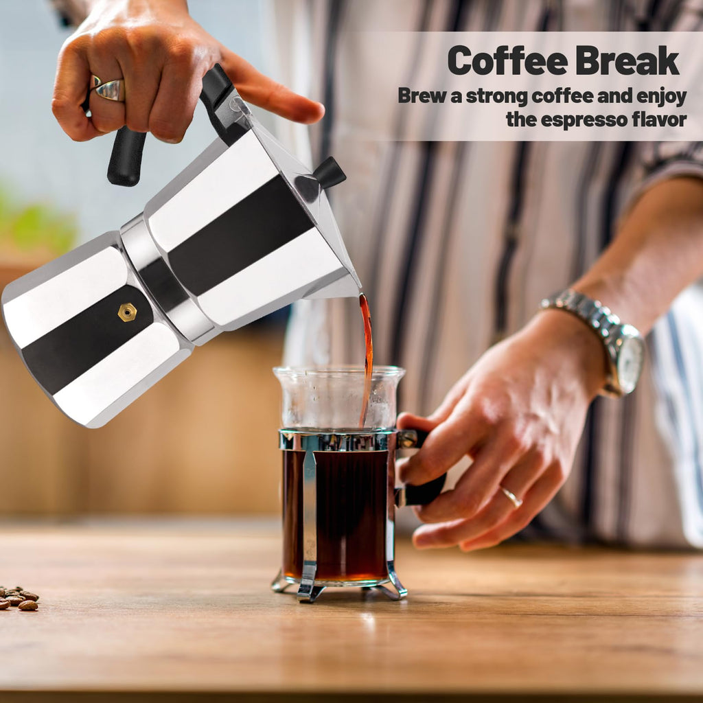 Vaolvpant 6 Cup Aluminum Moka Pot Classic Stovetop Espresso Coffee Maker 300ml 10oz Coffee maker Percolator Mocha Pot Greca Coffee Maker Cafe Makers for Italian and Cuban Café Brewing Silver