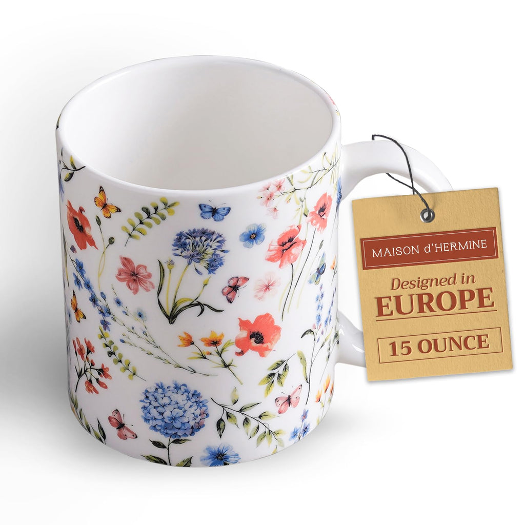 Maison d' Hermine Coffee Mug with Handles Tea Cups (15 Ounce, Pack of 1)