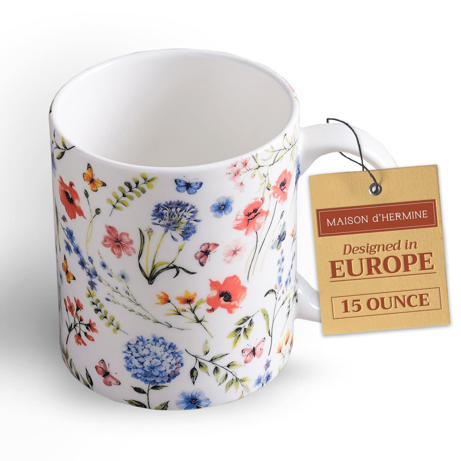 Maison d' Hermine Coffee Mug with Handles Tea Cups (15 Ounce, Pack of 1)