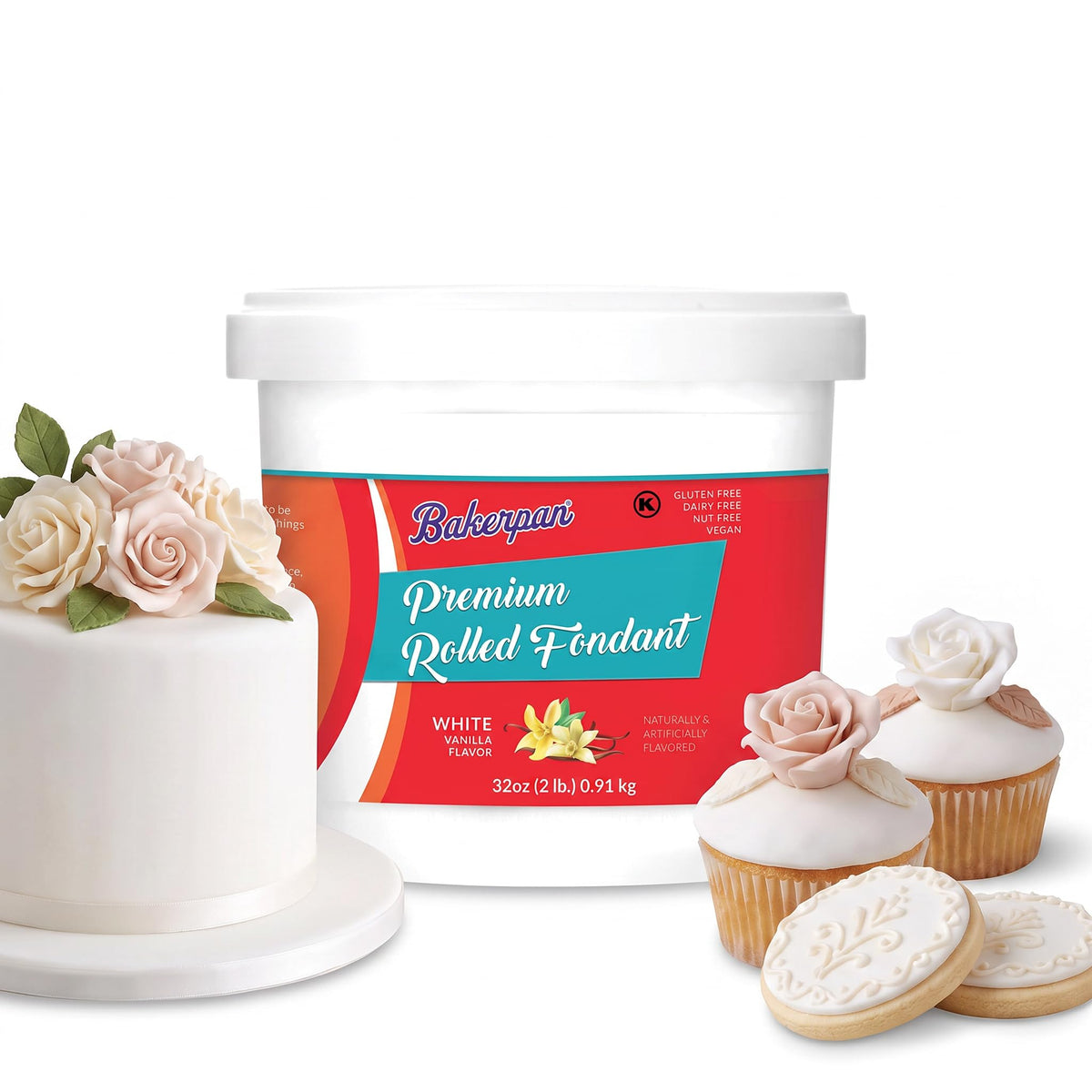 Bakerpan Premium Rolled Red Fondant For Cake Decorating - 2 Pounds