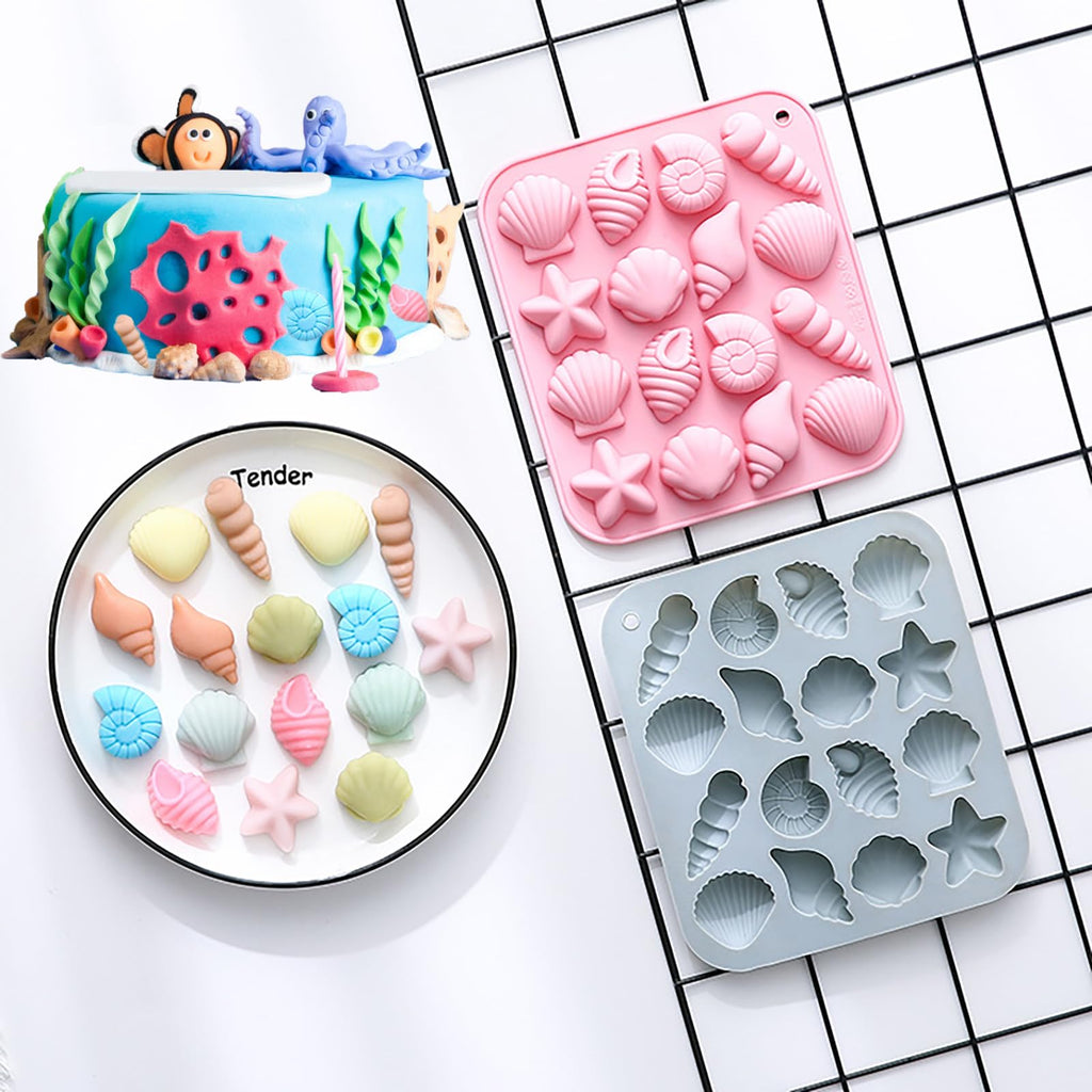 Oskrieel Ocean-Themed Chocolate Mold Set - Food-Grade Silicone Baking Molds with Shell, Starfish, Seashell Beach Life Phrases, Reusable for Under the Sea Cakes, Cupcakes & Party Treats - 2 Pack