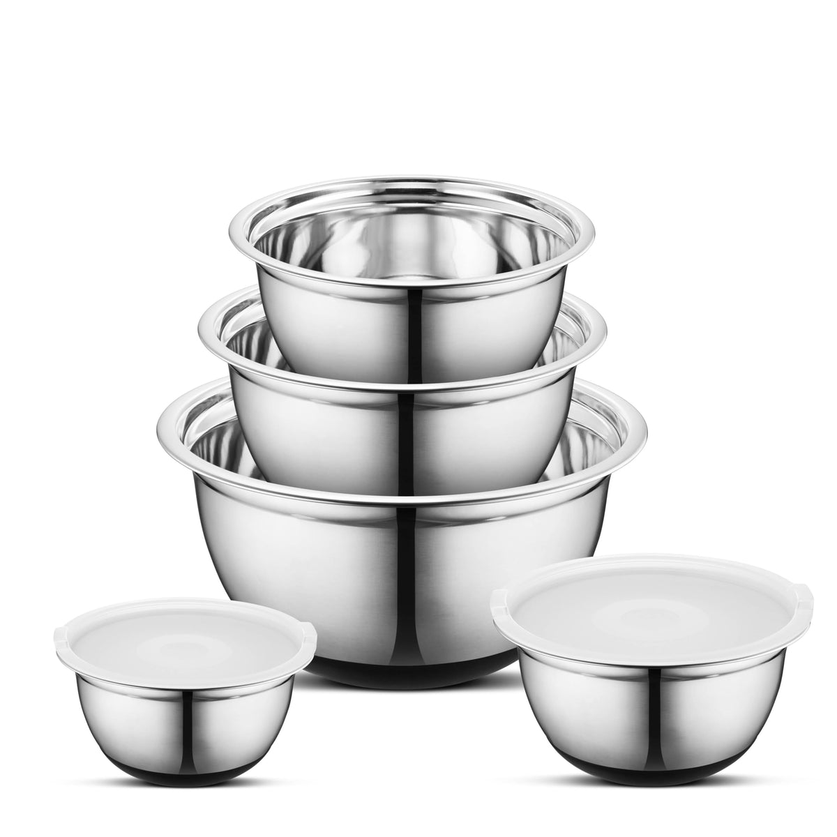 Avador Premium Stainless Steel Mixing Bowls with Lids Non-Slip, Set of 5 Mixing Bowl Set with Silicone Base, Space Saving, Great for Cooking, Baking, Prepping (0.25qt, 1qt, 1.5qt, 3qt, 5qt)