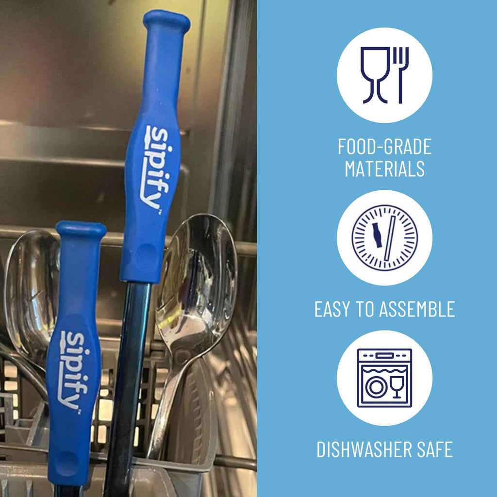 Sipify Flow-Limiting Dysphagia Straw for Safe Drinking | Aerating Straw for Elderly & Dysphagia Patients | Reusable Stainless Steel Straw with Soft Silicone Tip | Dishwasher Safe | 2 Pack