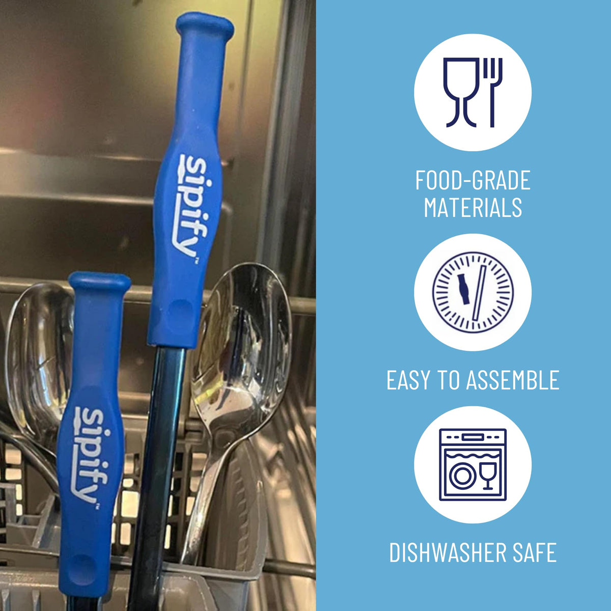 Sipify Flow-Limiting Dysphagia Straw for Safe Drinking | Aerating Straw for Elderly & Dysphagia Patients | Reusable Stainless Steel Straw with Soft Silicone Tip | Dishwasher Safe | 2 Pack