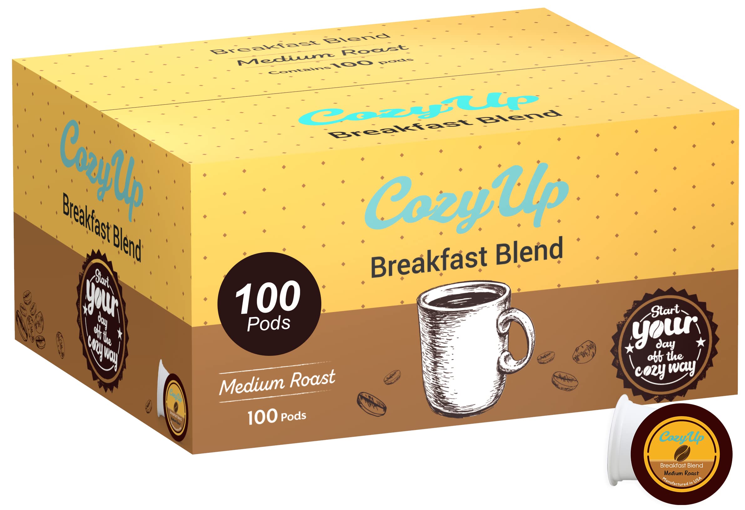 Cozy Up Breakfast Blend Medium Roast Coffee Single Serve Pod, 100-Count