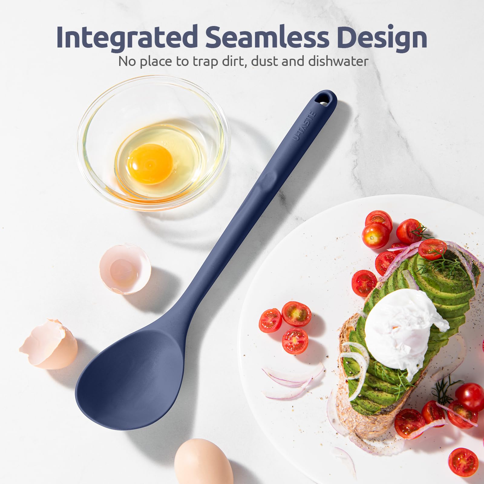 U-Taste Silicone Spoons Set of 2, 13.3" Long Large Mix Spoon, Midnight Blue