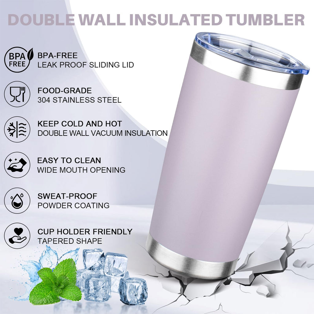 FLIFQI 20oz Tumbler with Lid Double Wall Vacuum Insulated Travel Coffee Mug Stainless Steel Thermal Cup Powder Coated Sturdy Coffee Tumbler Bulk for Hot and Cold Beverage (Purple,6)