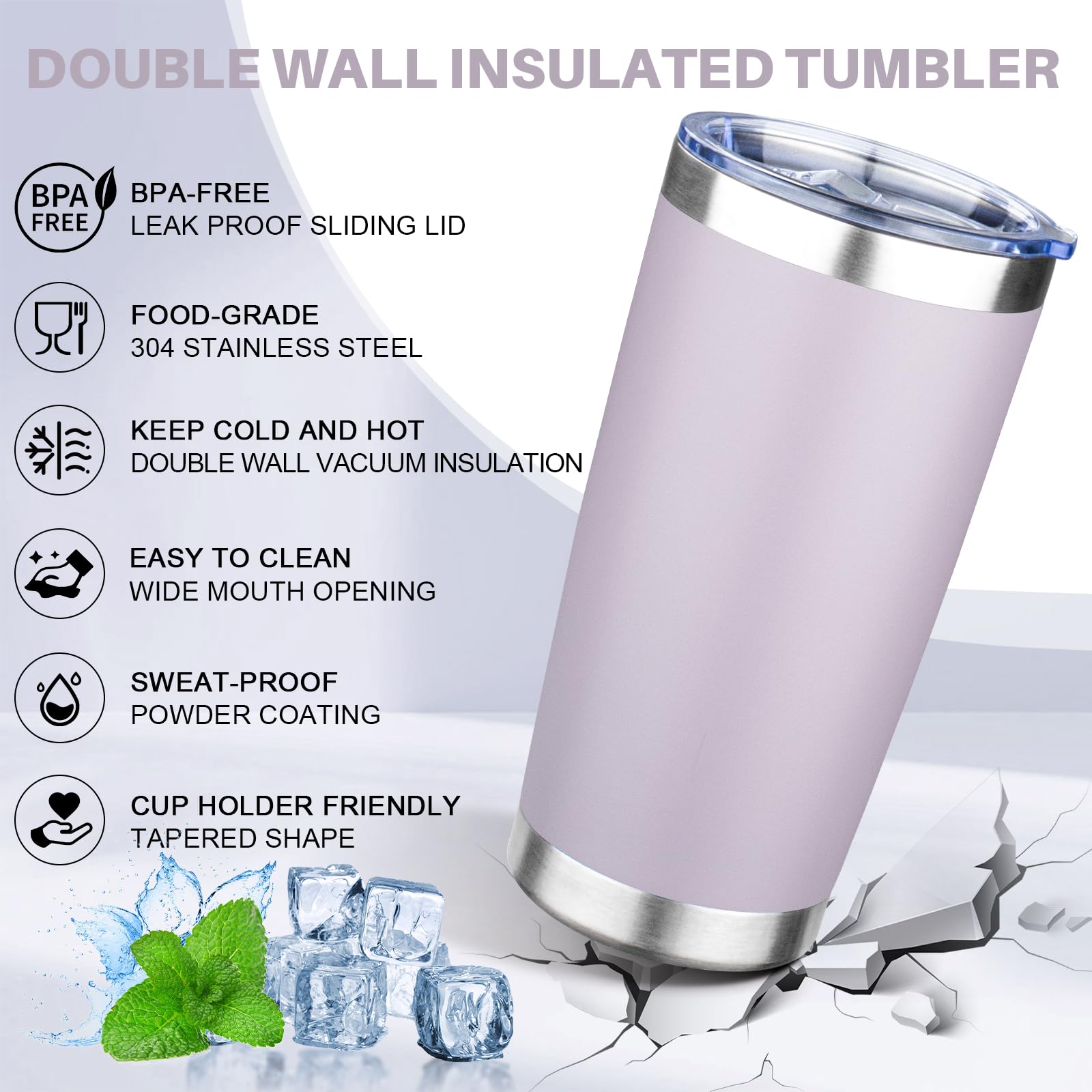FLIFQI 20oz Tumbler with Lid Double Wall Vacuum Insulated Travel Coffee Mug Stainless Steel Thermal Cup Powder Coated Sturdy Coffee Tumbler Bulk for Hot and Cold Beverage (Purple,6)