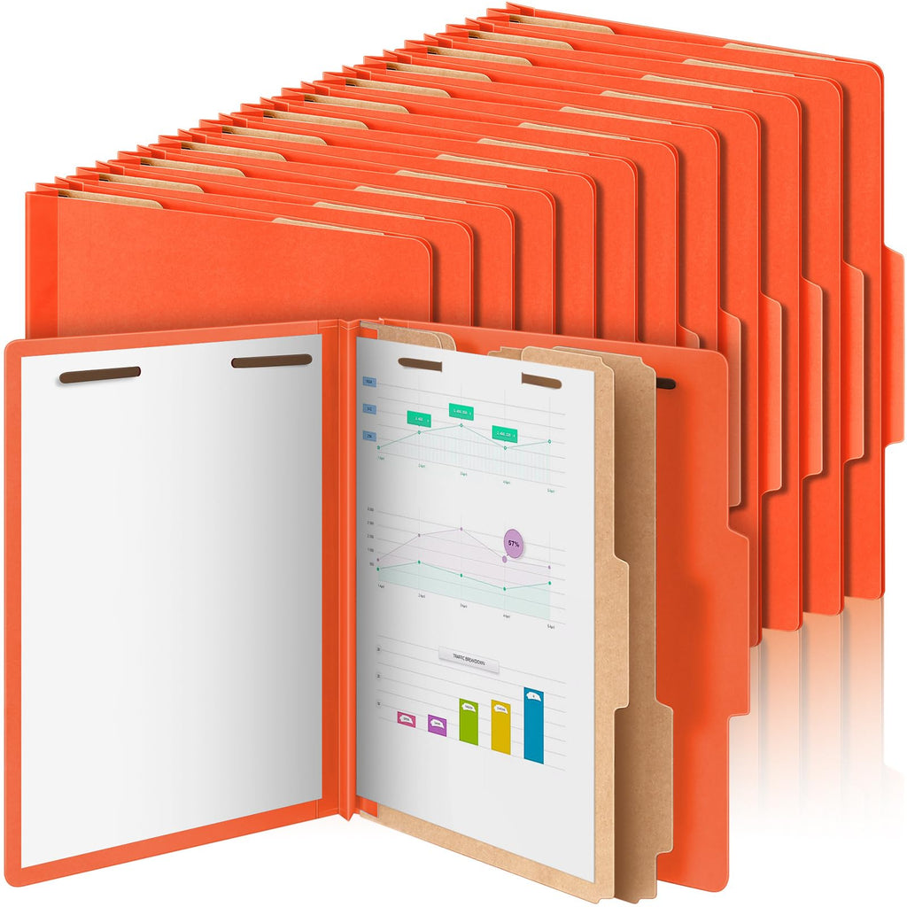 Skyygemm 60 Pcs Classification Folders Letter Size, 2 Divider Pressboard File Folders with 3. 5 Inch Expansion, 2 Prongs Fastener, Heavy Duty Office File Organizers for Teachers, Medical (Orange)