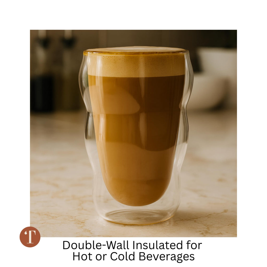 Teaspressa White Glass Cloud Cup 12 oz Double-Wall Insulated Borosilicate Glass – Heat-Resistant – Ideal for Hot or Iced Tea, Lattes, Coffee & More – Minimalist Design – Great Gift