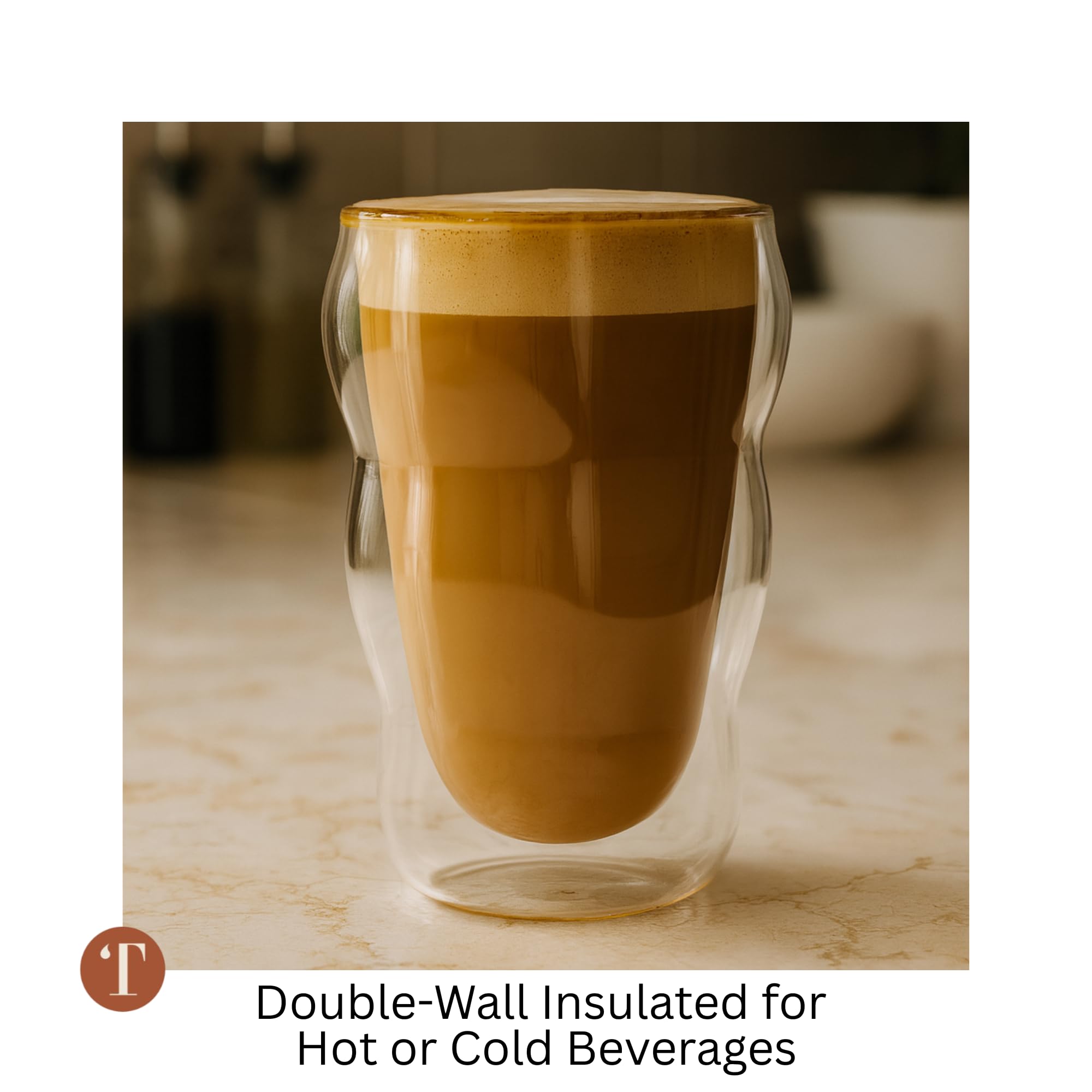 Teaspressa White Glass Cloud Cup 12 oz Double-Wall Insulated Borosilicate Glass – Heat-Resistant – Ideal for Hot or Iced Tea, Lattes, Coffee & More – Minimalist Design – Great Gift