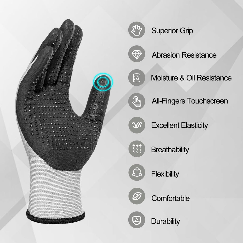 PROMEDIX P Mens Work Gloves,MicroFoam Nitrile Coated Work Gloves,Seamless Knit Nylon&Spandex Safety Gardening Gloves (Dot, 36XL)