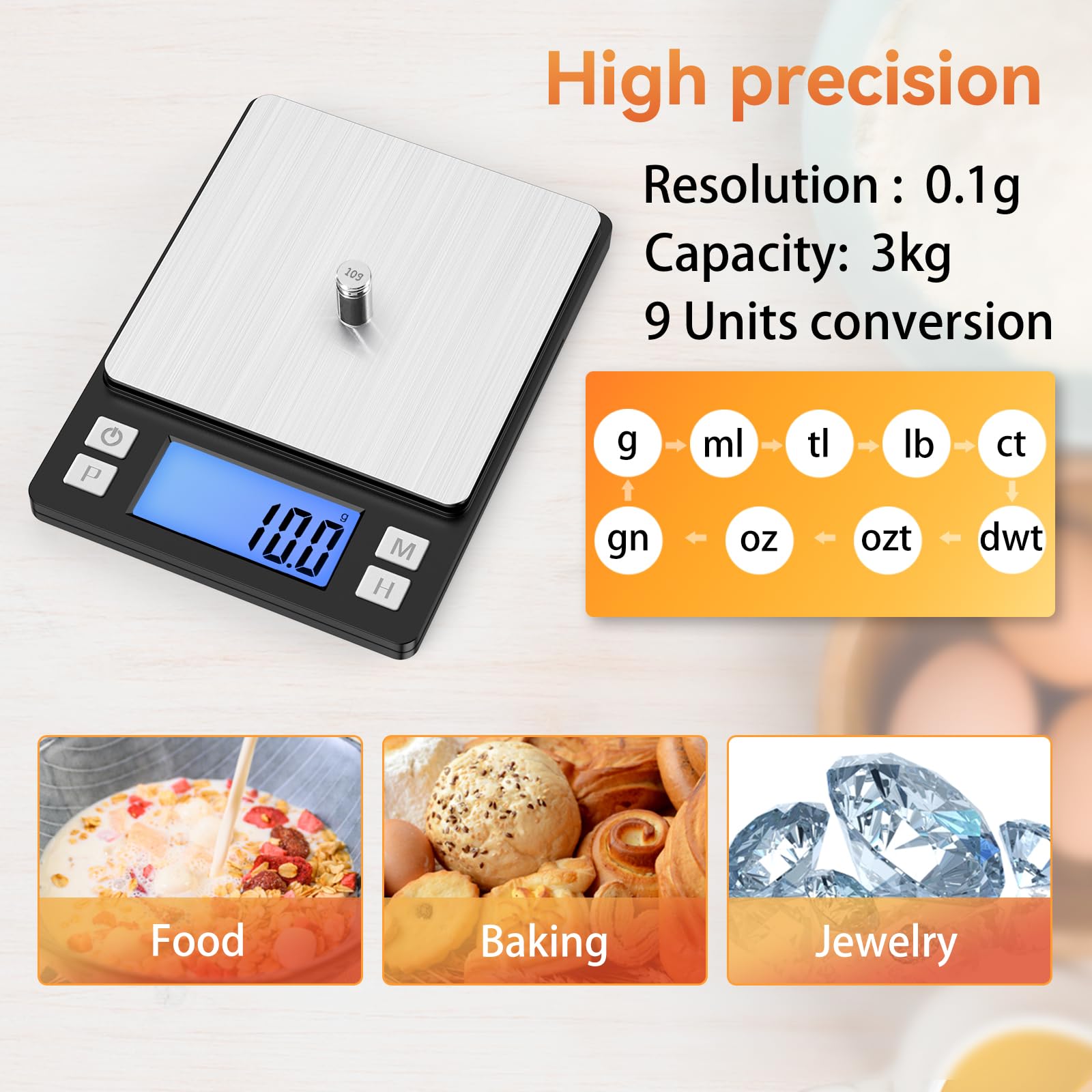 BOMATA Upgraded Small Food Scale with 0.1 g/0.001 oz High Precision
