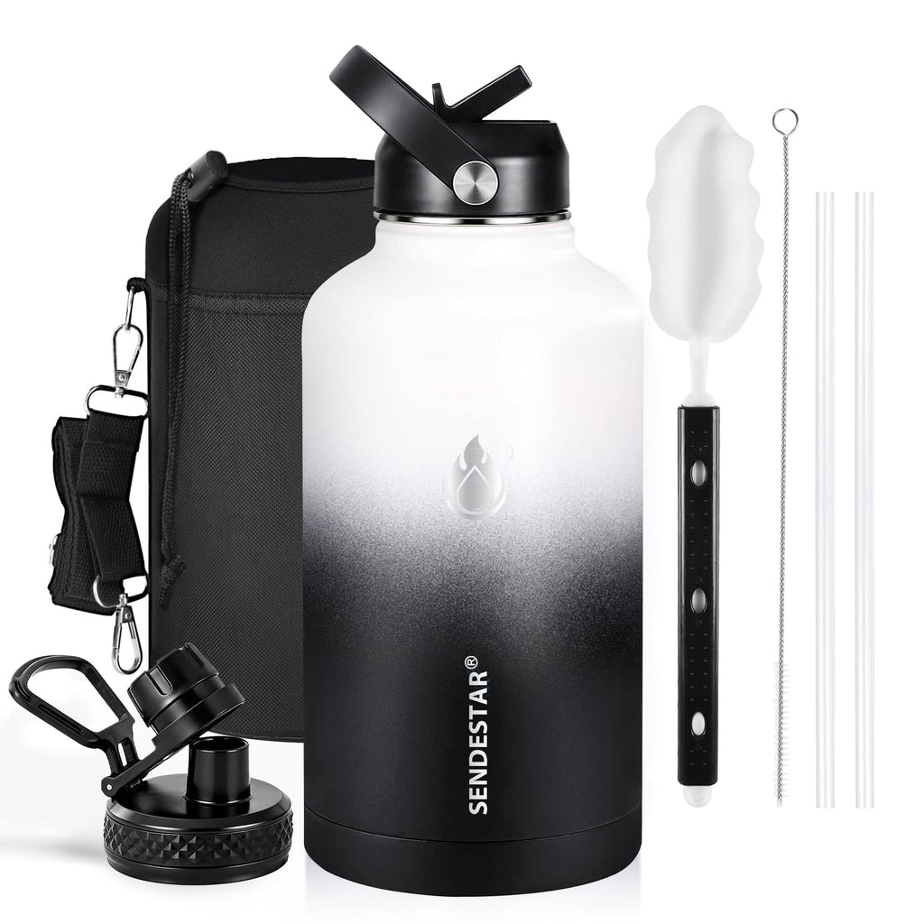 Insulated Water Bottle 64 oz, Triple Wall Vacuum Stainless Steel Water Bottles (Cold for 48 Hrs), Leak Proof & Non-BPA, Half Gallon Water Flask Jug Wide Mouth Straw Lid & Spout Lid