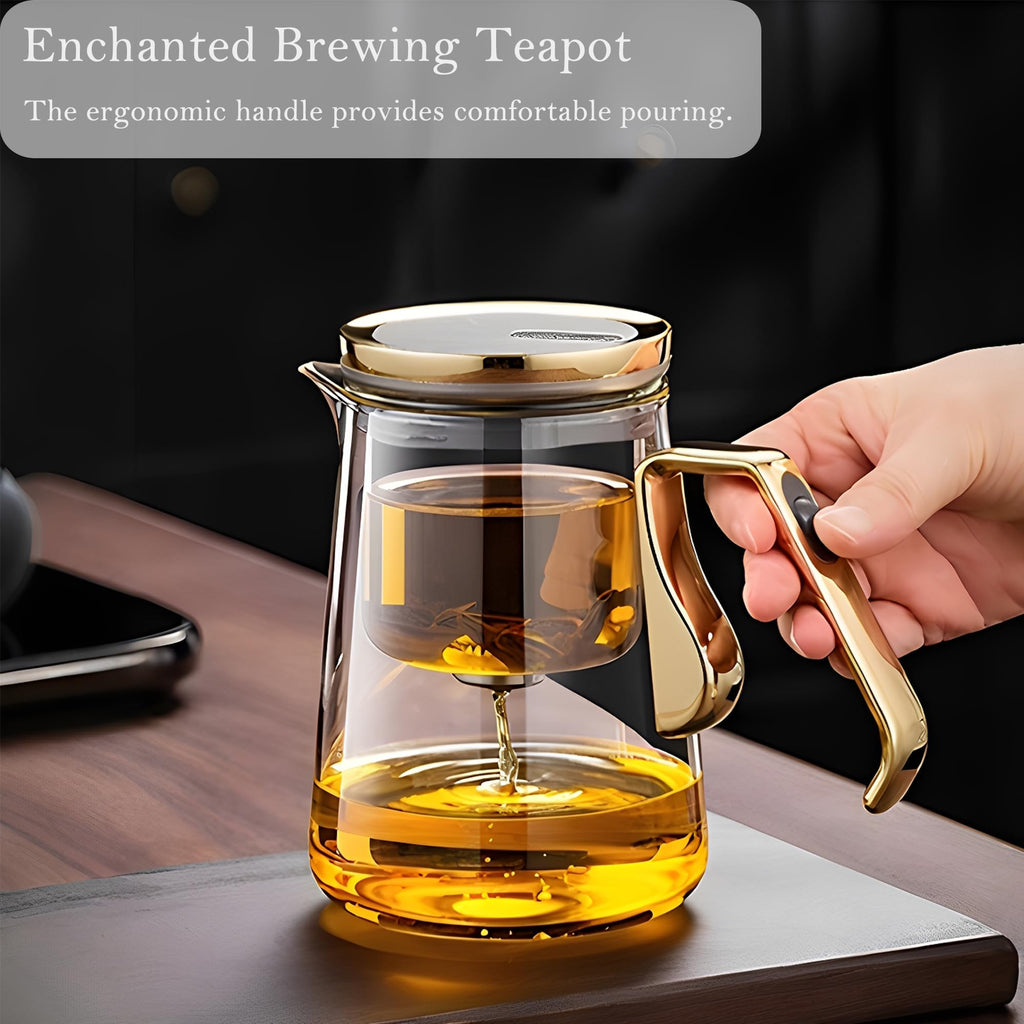 YJX Magnetic Glass Teapot, 25.4oz Small Enchanted Brewing Tea Pot, Witchcraft Magic Borosilicate Tea Set with Strainer for Loose Leaf or Herbal, Exquisite Kettle Gift for Tea Lovers(Golden)